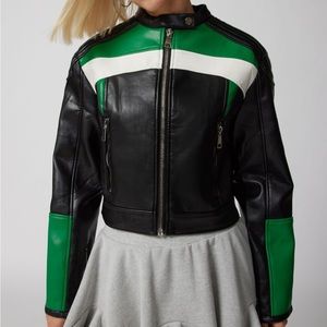 Lioness Black and Green Leather Jacket